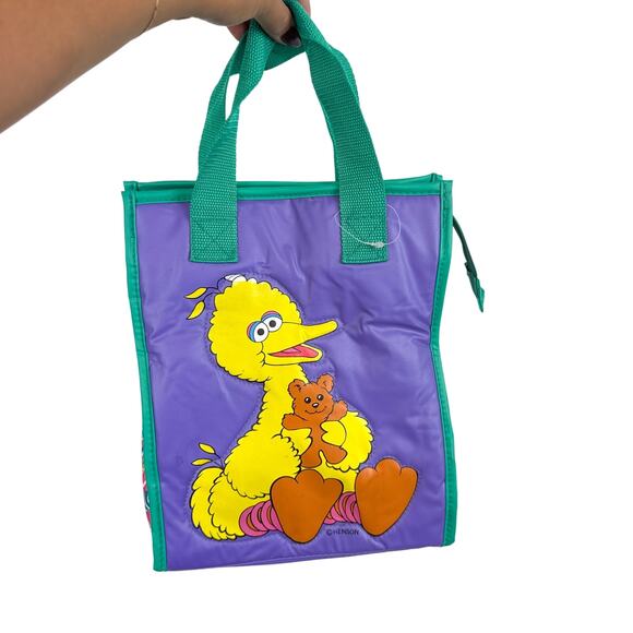Vintage 90s Sesame Street Big Bird Lunch Bottle Tote Bag Insulated Purple Teal - Picture 1 of 10